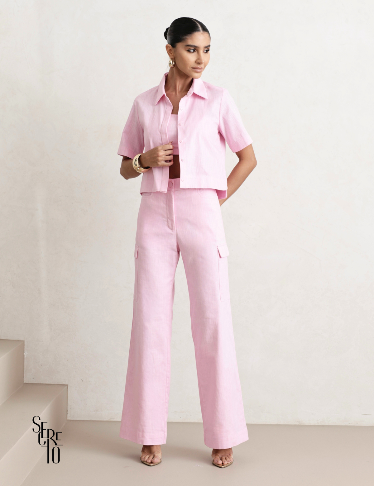 Trijunto de Linho Tamires Rosa Claro