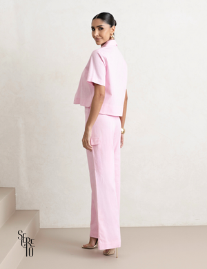 Trijunto de Linho Tamires Rosa Claro