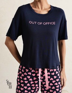 Conjunto Pijama Feminino Blusa e Calça Sofia Azul Marinho