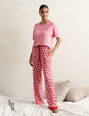 Conjunto Pijama Feminino Blusa e Calça Sofia Rosa