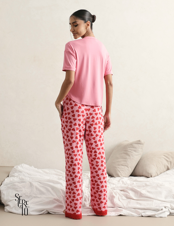 Conjunto Pijama Feminino Blusa e Calça Sofia Rosa
