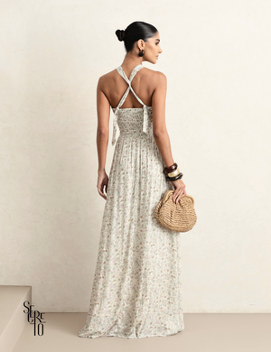 Vestido Longo Floral Beatriz Bege