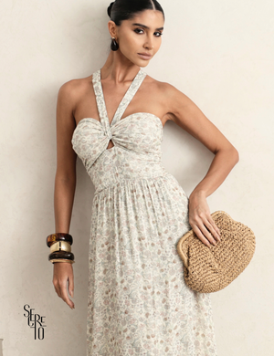 Vestido Longo Floral Beatriz Bege