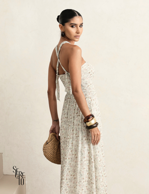 Vestido Longo Floral Beatriz Bege