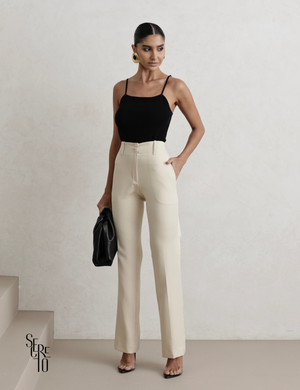 Calça Alfaiataria Dois Botões Semy Bege