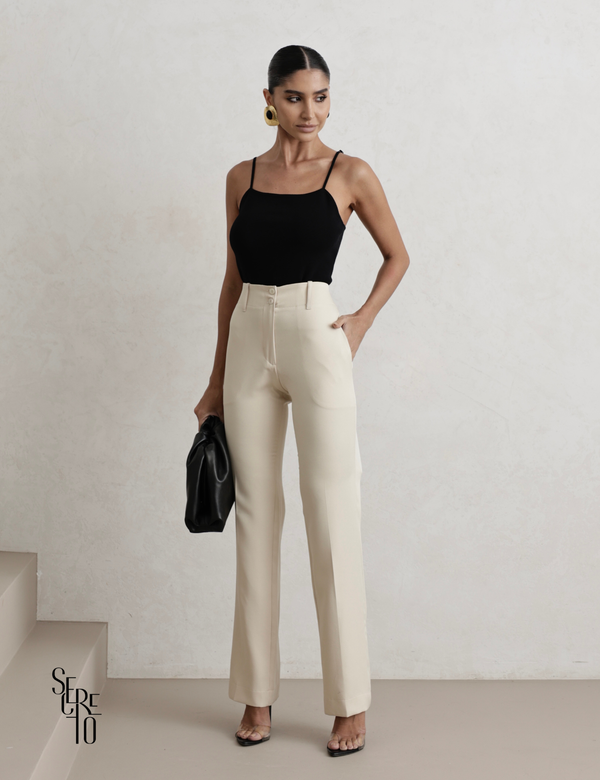 Calça Alfaiataria Dois Botões Semy Bege