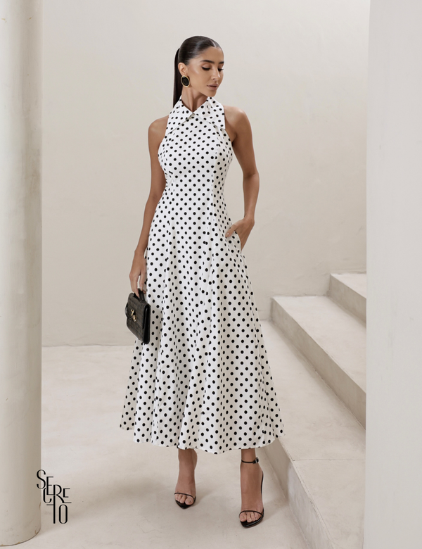 Vestido Midi Gola e Costas Aberta Laura Off White