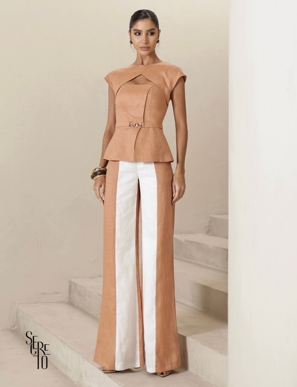 Conjunto Blusa e Calça Bicolor Lilla Camel