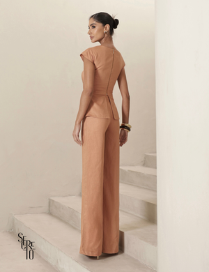 Conjunto Blusa e Calça Bicolor Lilla Camel