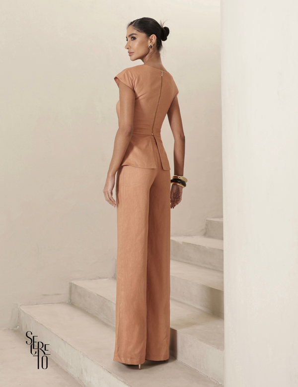 Conjunto Blusa e Calça Bicolor Lilla Camel