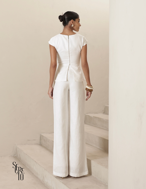 Conjunto Blusa e Calça Bicolor Lilla Branco