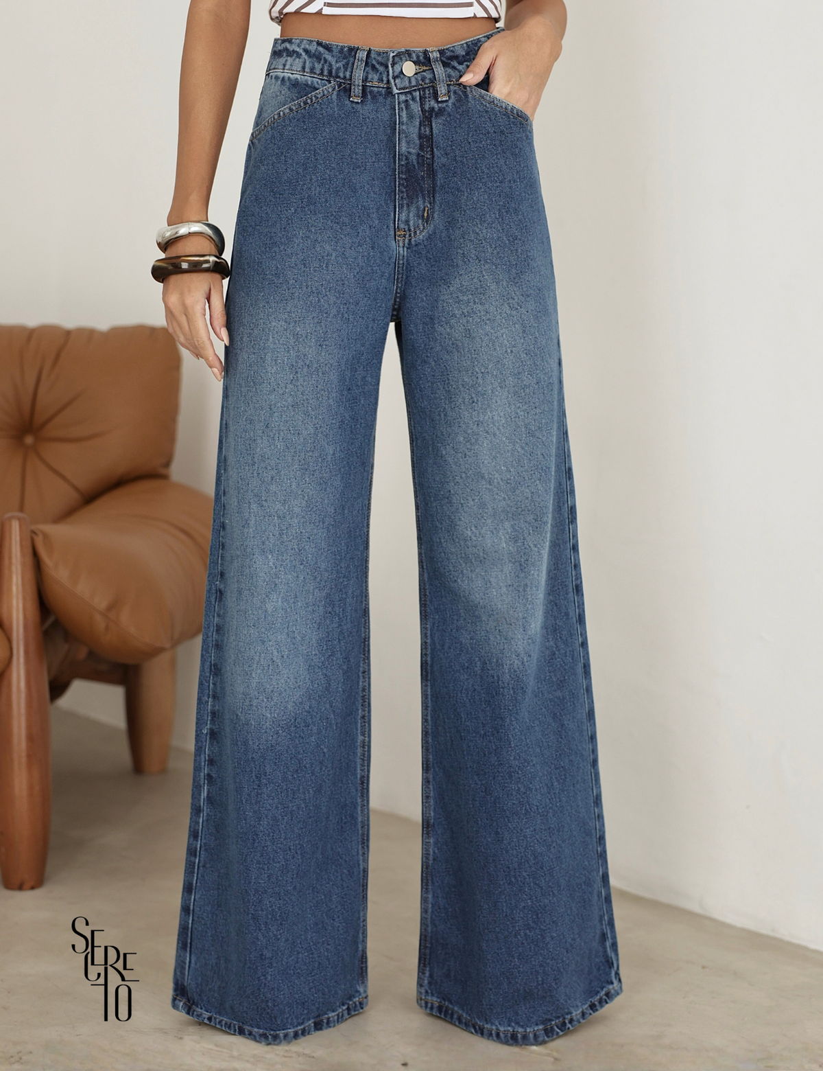 Calça Jeans Wide Biah Azul