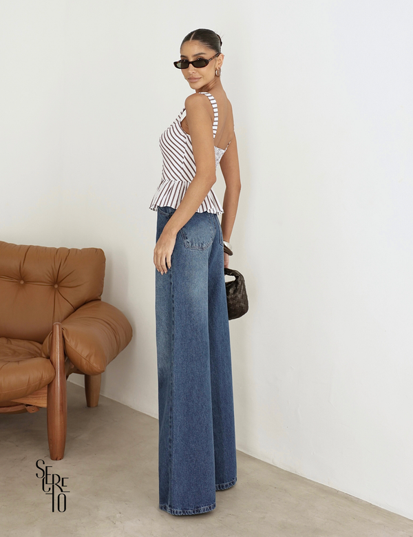 Calça Jeans Wide Biah Azul