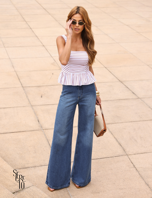 Blusa Peplum Listrado Glauci Camel