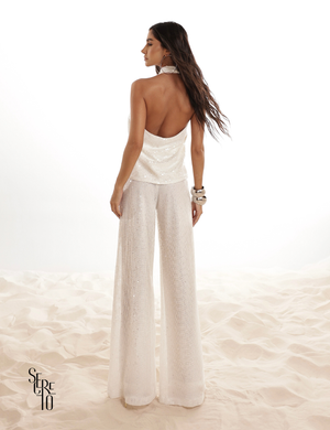 Conjunto Blusa e Calça Paetê Sabrina Branco