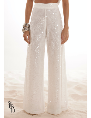 Conjunto Blusa e Calça Paetê Sabrina Branco