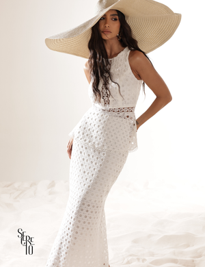 Conjunto Blusa e Saia Guipure Laura Branco