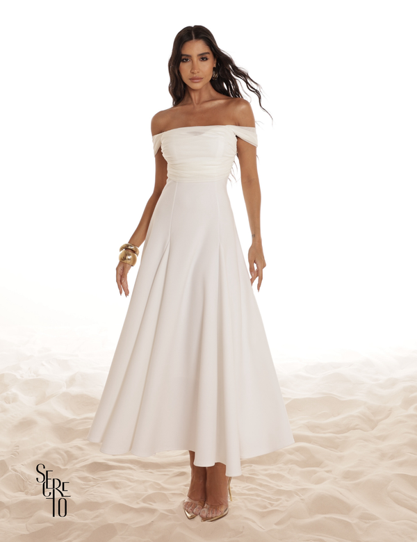 Vestido Midi Ombro a Ombro Luana Off White