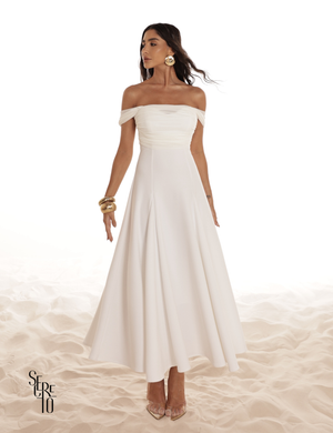 Vestido Midi Ombro a Ombro Luana Off White