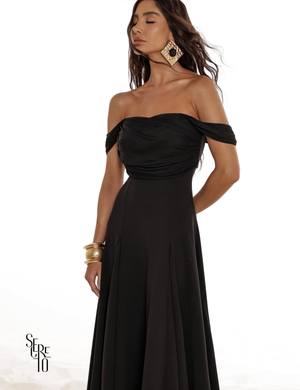 Vestido Midi Ombro a Ombro Luana Preto