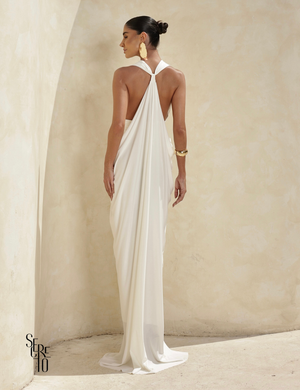 Vestido longo Drapeado com Costas Arco Angelica Branco