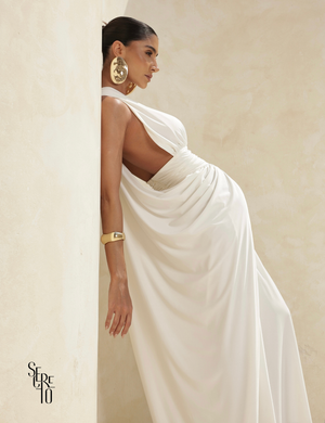 Vestido longo Drapeado com Costas Arco Angelica Branco