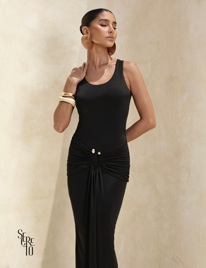 Vestido Longo Cauda Franziada Fernanda Preto