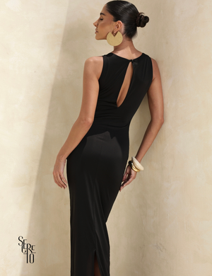 Vestido Longo Cauda Franziada Fernanda Preto