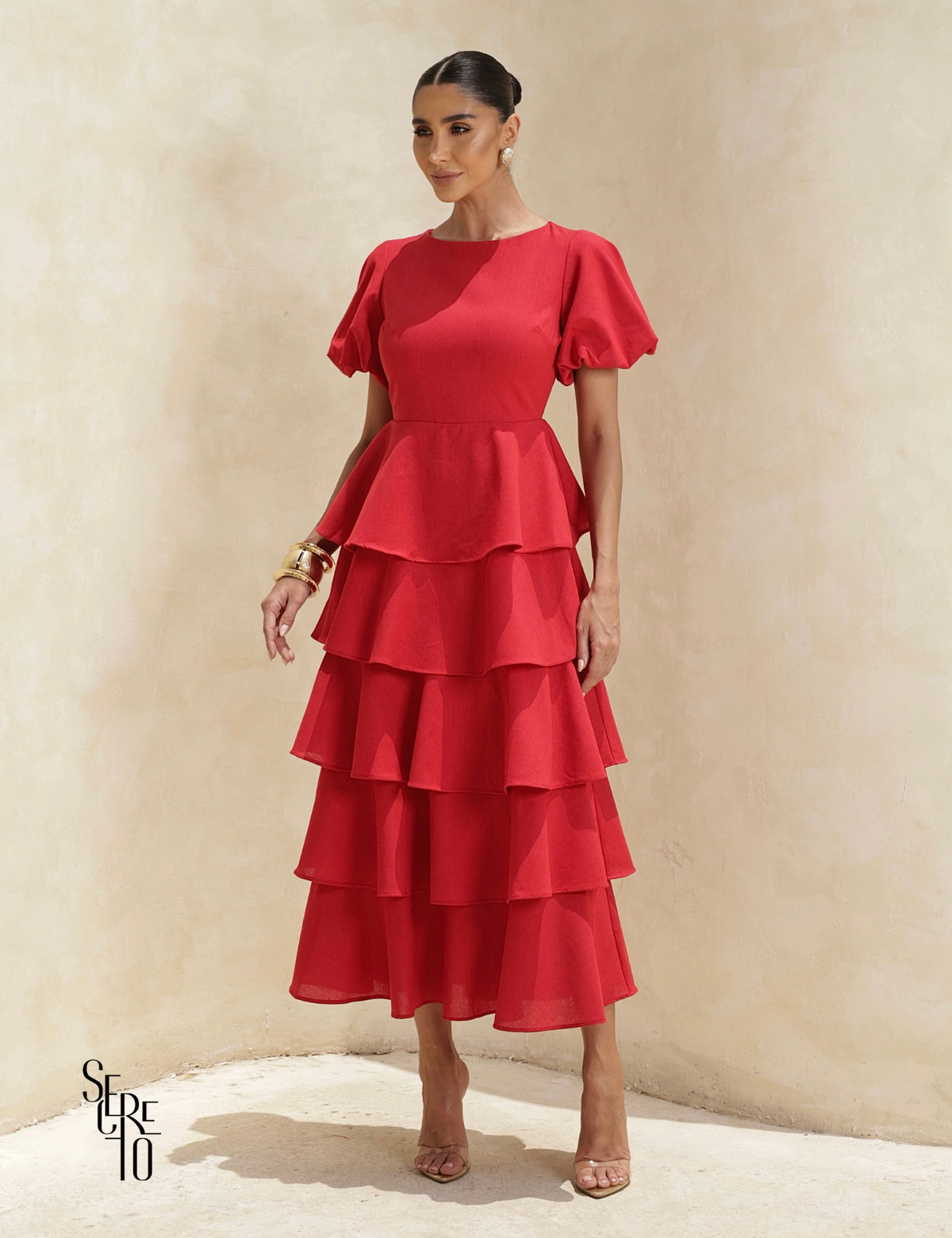 Vestido Longo Camadas Rosana Vermelho