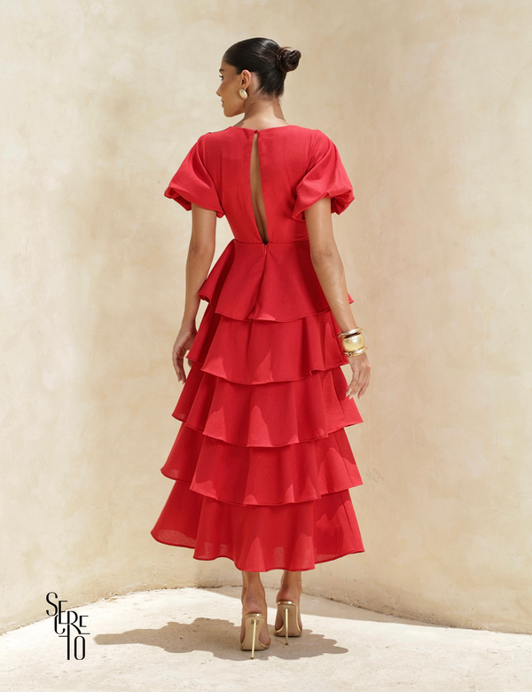 Vestido Longo Camadas Rosana Vermelho