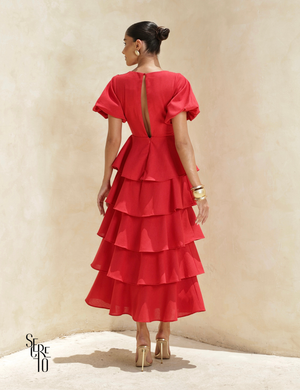 Vestido Longo Camadas Rosana Vermelho