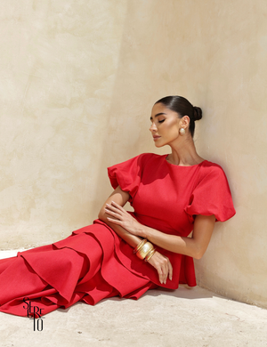 Vestido Longo Camadas Rosana Vermelho