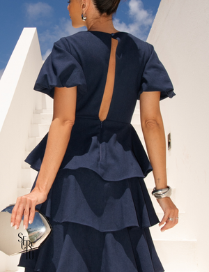 Vestido Longo Camadas Rosana Azul Marinho