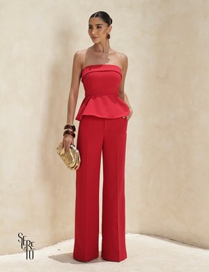 Conjunto Blusa e Calça Alfaiataria Nathalia Vermelho