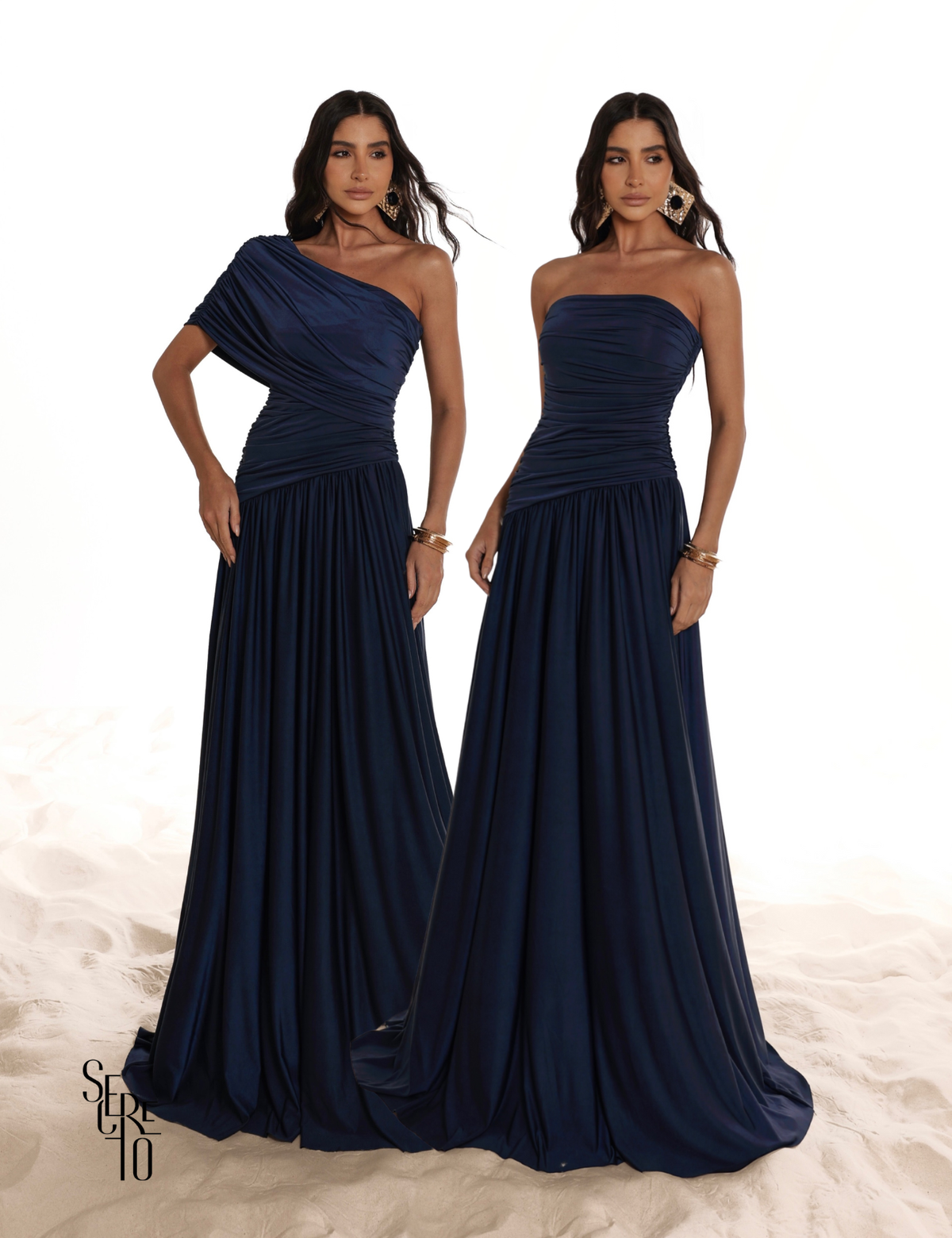 Vestido Longo Capa Versátil Paula Azul Marinho