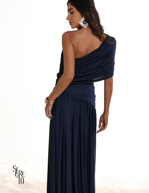 Vestido Longo Capa Versátil Paula Azul Marinho