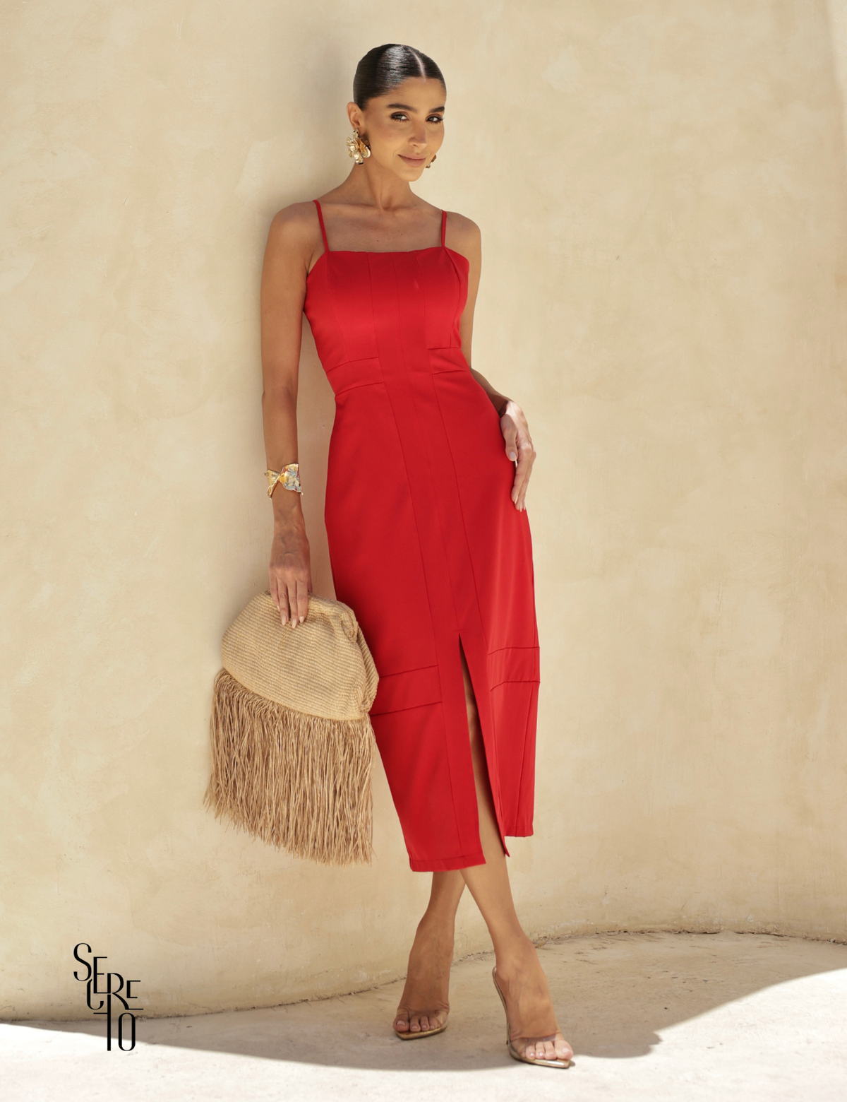 Vestido Midi Alfaiataria Cheila Vermelho