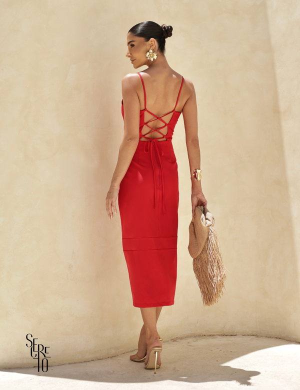 Vestido Midi Alfaiataria Cheila Vermelho