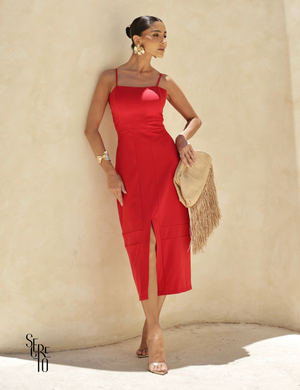 Vestido Midi Alfaiataria Cheila Vermelho