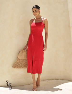 Vestido Midi Alfaiataria Cheila Vermelho