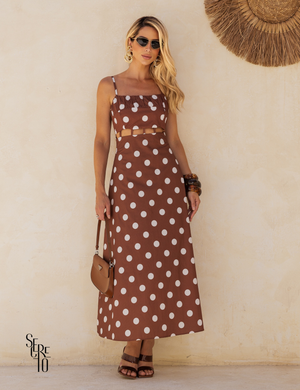 Vestido Midi Poá Carla Marrom
