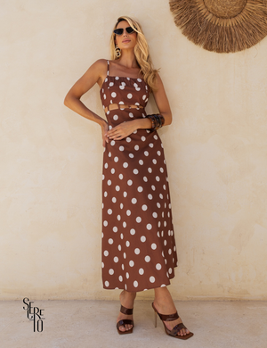 Vestido Midi Poá Carla Marrom