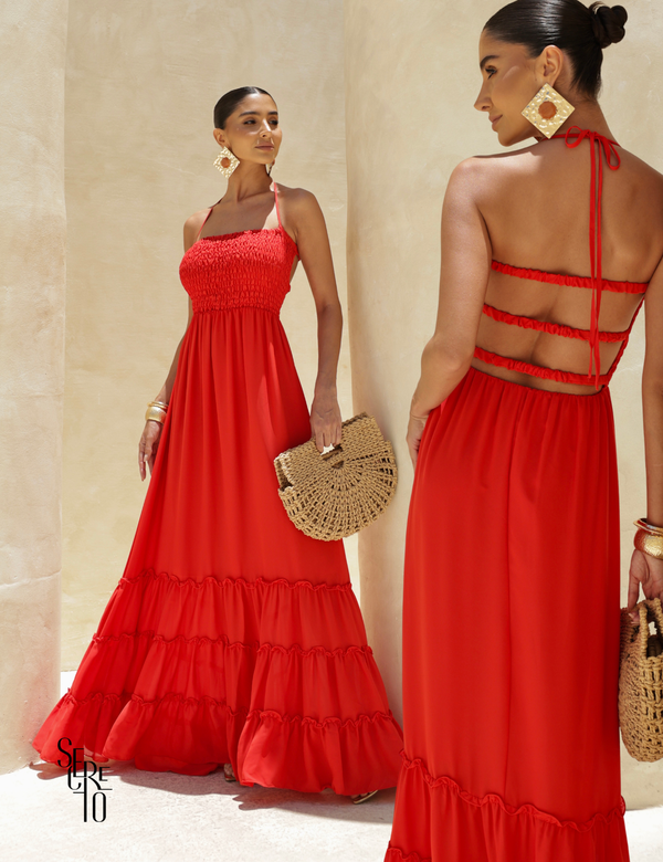 Vestido Longo Detalhe Costas Isabella Vermelho