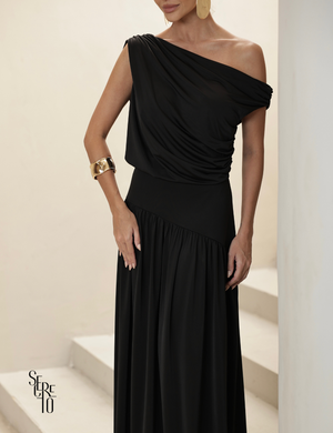 Vestido Longo Drapeado Julia Preto