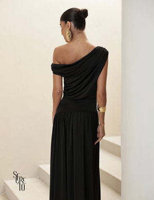 Vestido Longo Drapeado Julia Preto