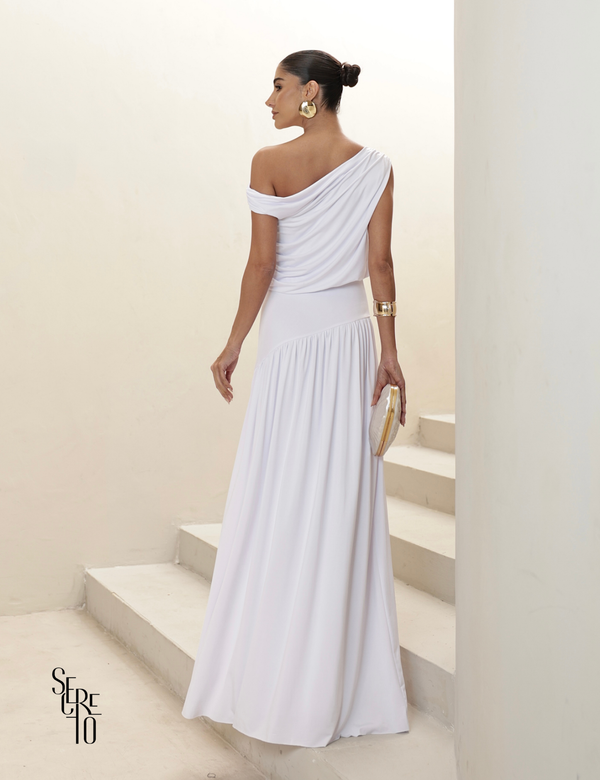 Vestido Longo Drapeado Julia Branco