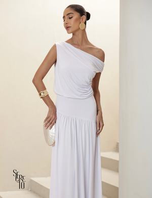 Vestido Longo Drapeado Julia Branco