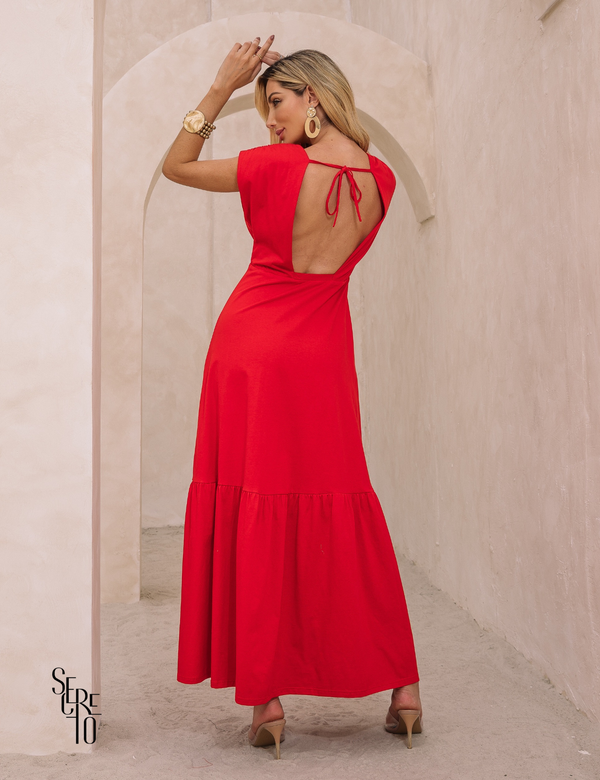 Vestido Longo Detalhe Costas Gabriela Vermelho