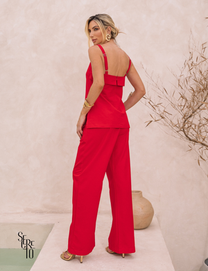 Calça Com Cinto Bianca Vermelho