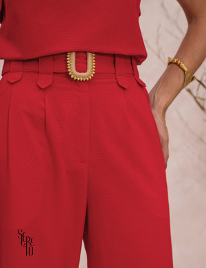 Calça Com Cinto Bianca Vermelho